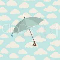 Umbrella over cloudy sky. Clouds seamless pattern Autumn rain ba