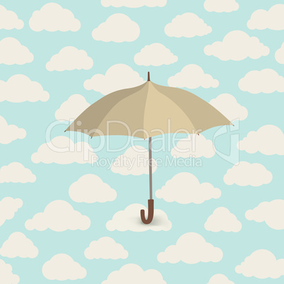 Umbrella over cloudy sky. Clouds seamless pattern Autumn backgro