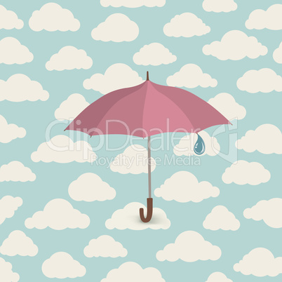 Umbrella over cloudy sky seamless pattern. Rainy autumn backgrou