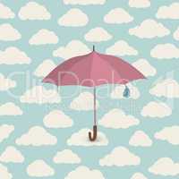Umbrella over cloudy sky seamless pattern. Rainy autumn backgrou
