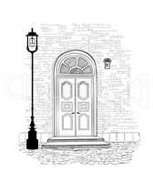 Doorway  background. House door entrance hand drawing illustrati