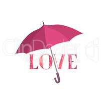 Love sign over umbrella protection. Love icon isolated over whit