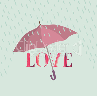 Love sign over rain under umbrella protection. Love icon isolate
