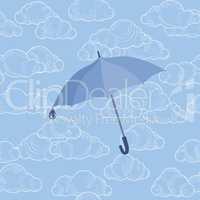 Umbrella over cloudy sky. Clouds seamless pattern April sowers.