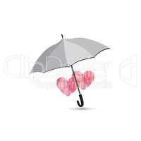 Love heart sign over umbrella protection. Two hearts in love ico