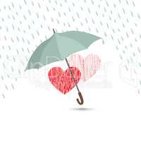 Love heart sign over rain under umbrella protection.
