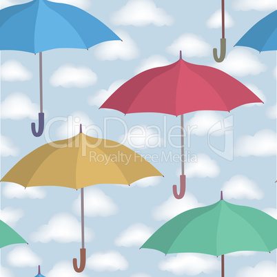 Umbrella seamless pattern. Cloudy sky tiling pattern. Rainy weat