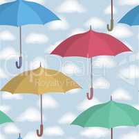 Umbrella seamless pattern. Cloudy sky tiling pattern. Rainy weat