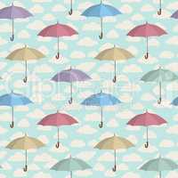 Umbrella seamless pattern. Cloudy sky tiling pattern. Rainy weat