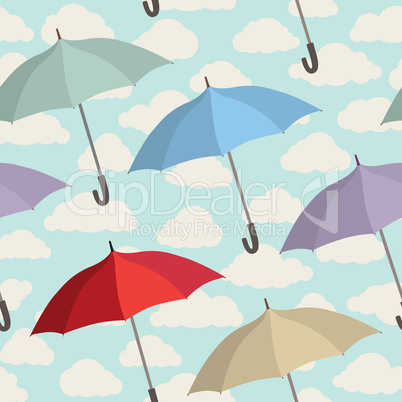 Umbrella seamless pattern. Cloudy sky Rainy autumn background