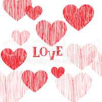Love pattern. Happy Valentines day card. Love heart pencil sketc