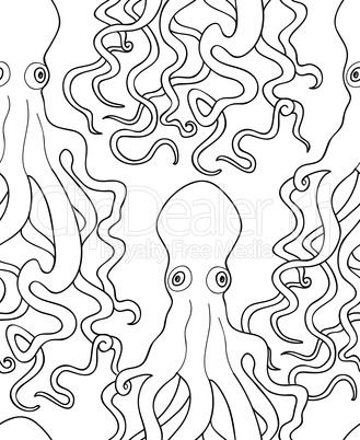 Octopus seamless pattern. Ghost halloween ornament. Marine life