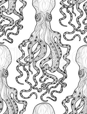 Octopus seamless pattern Sea Monster ornament Marine life tiled