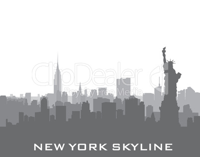 New York, USA skyline background. City silhouette with Liberty m
