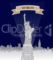 New York, USA skyline. NYC city silhouette with Liberty monument