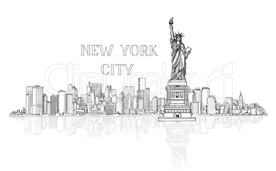 New York, USA skyline background. City silhouette engraving with