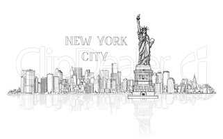 New York, USA skyline background. City silhouette engraving with