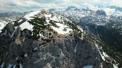 Aerial panoramic view of observation deck 5 Fingers in the mountains in Austria, Obertraun