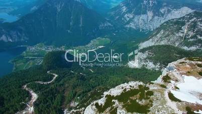 Aerial view of the landmarks in the mountains of Austria, Obertaun. Panoramic view of the observation deck 5 fingers.