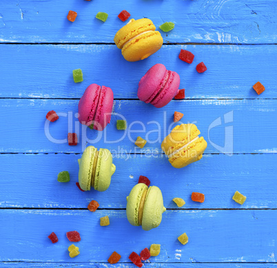 cake of almond flour with cream macarons, top view