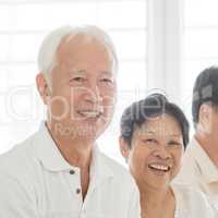 Old couple at home, smiling happy