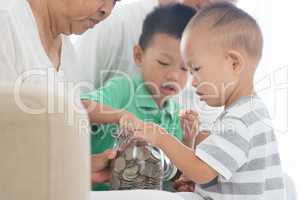 Family saving coins concept