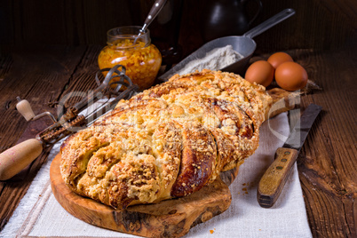 braided yeast bun  with egg and butter