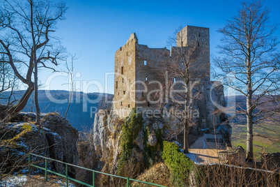 view to the tower of castle Reussenstein