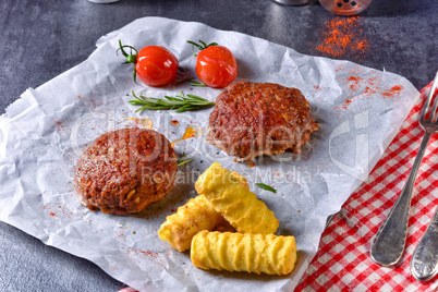 vegetable French fries with herb quark and tomatoes