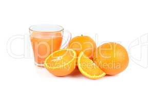 Fresh orange juice with fruits, isolated on white