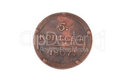 1807 Russia 5 KOPEKS COIN isolated on white