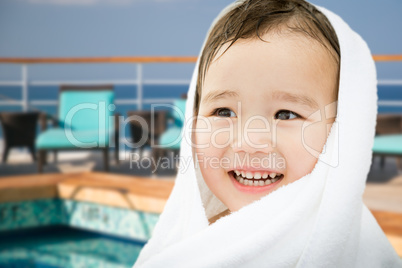 Happy Cute Mixed Race Chinese and Caucasian Boy On Cruise Ship W