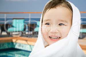 Happy Cute Mixed Race Chinese and Caucasian Boy On Cruise Ship W