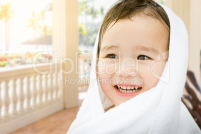 Happy Cute Mixed Race Chinese and Caucasian Boy On Tropical Pati