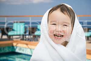 Happy Cute Mixed Race Chinese and Caucasian Boy On Cruise Ship W