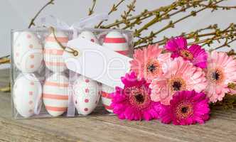 easter eggs and pink flowers