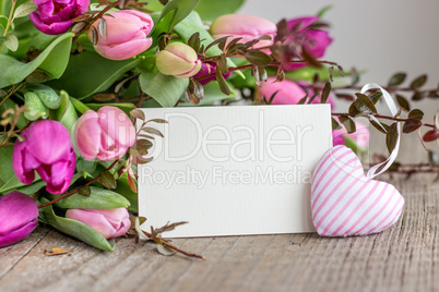 bouquet of pink and violet tulips