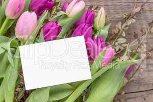 bouquet of pink and violet tulips