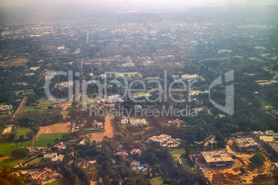 Journey by air. A view of city from plane.