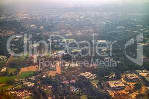 Journey by air. A view of city from plane.