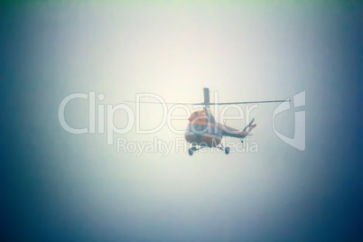 helicopter in fog at sea.