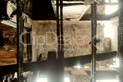 shooting from inside a burnt interior