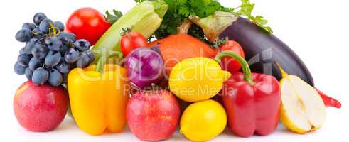 Fruit and vegetable isolated on white background. Wide photo.