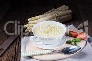 rustic white asparagus cream soup with butter