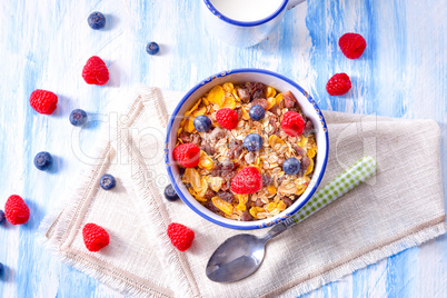 muesli breakfast menu with forest fruits