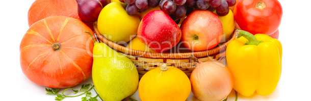 Fruit and vegetable isolated on white background. Wide photo