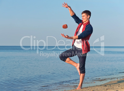 a young man with a stone, levitation, a young man throws stones