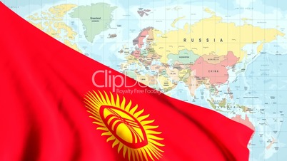 Animated Flag of Kyrgyzstan With a Pin on a Worldmap