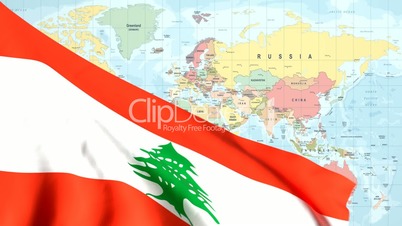 Animated Flag of Lebanon With a Pin on a Worldmap