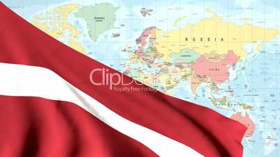 Animated Flag of Latvia With a Pin on a Worldmap